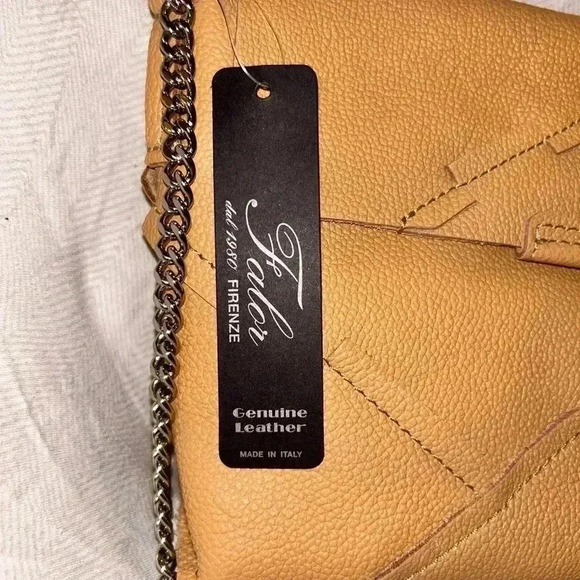 FALOR Genuine Tan Italian Leather Geometric Stitch Crossbody Clutch - Picture 7 of 7